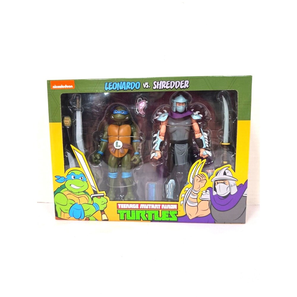 New Neca TMNT Cartoon Leonardo vs. Shredder Figure 2 Pack